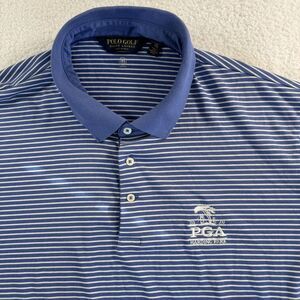 Polo Golf Ralph Lauren Shirt Mens 2XL Blue White Stripe Wicking PGA Harding Park